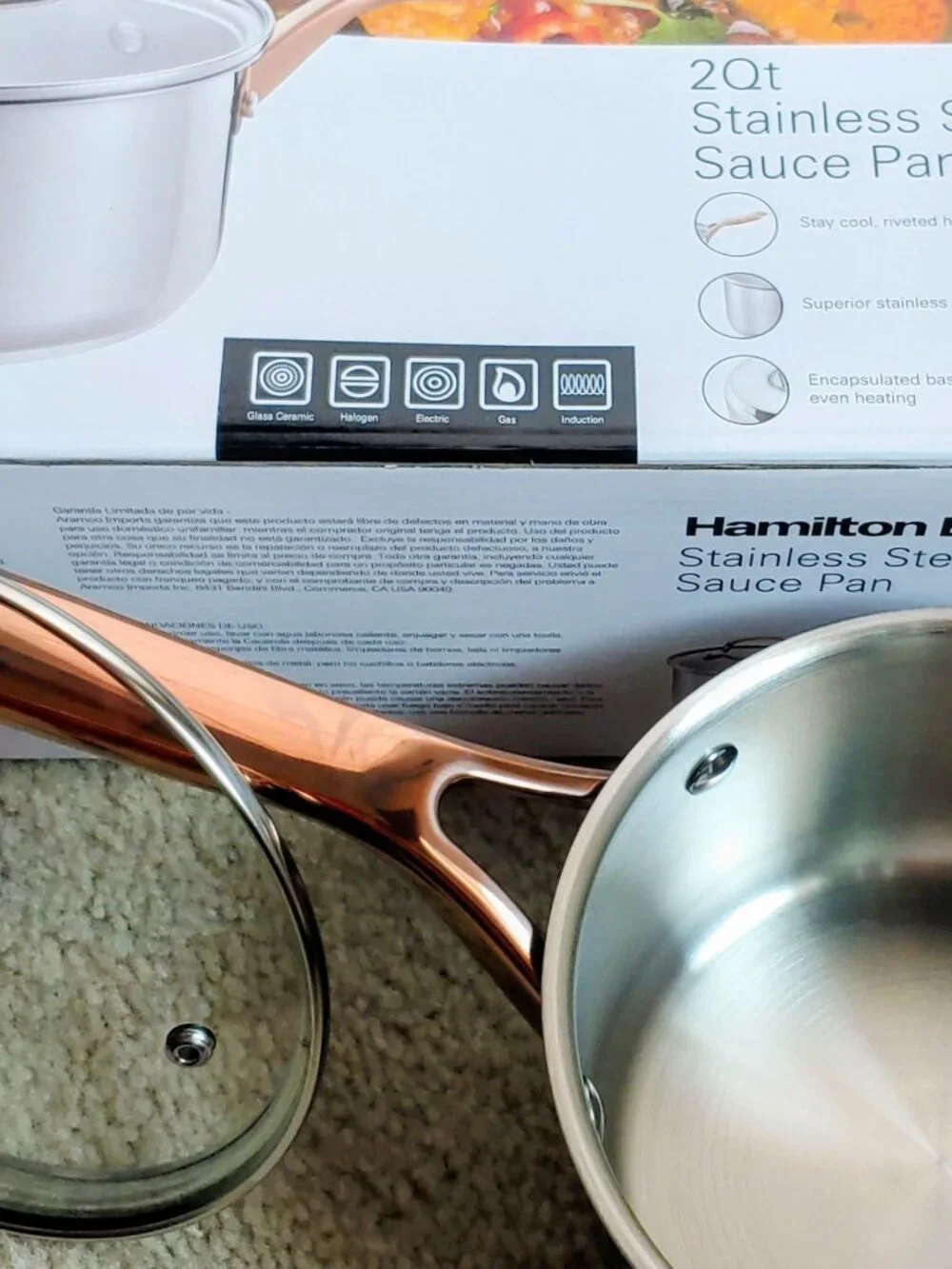 Hamilton Beach Stainless Steel 2-Quart Saucepan with PVD Rose Handle